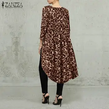 2021 Plus Velikost ZANZEA Natisnjeni Tunika Vrhovi Jeseni Seksi Leopard Bluzo Ženske Priložnostne Dolg Rokav Stranka Nepravilno Shirt Ženski Blusas