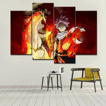 Platno Tiskanje Plakata Modernih Dekor Okvir 4 Kos Anime Fairy Tail Fire Dragon Natsu Dragneel Slikarstvo Doma Dekor Wall Art