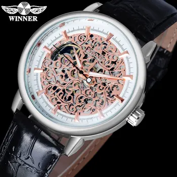 ZMAGOVALEC 2016 kitajske blagovne znamke man ure moda mehansko roko veter watch okostje rose zlato številčnica srebrne primeru kakovosti usnja band
