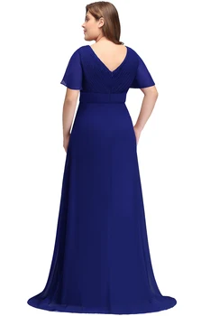 Poceni kraljevsko modri Burgundec plus velikost elegantno večerno obleko v vratu bat rokavi svate formalno obleko linije večerne obleke