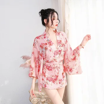 Roza Kimono Odklon Robe Oblačenja Plus Velikost Tiskanja kopalni plašč, Womens Vrhovi in Bluze Skušnjavi Spanja Obrabe Poročno Družico Obleke