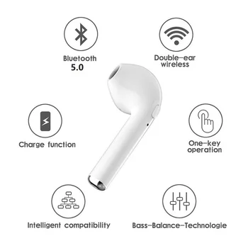 I7s TWS uho brsti Bluetooth Slušalke Brezžične slušalke Z Mikrofonom Slušalke v uho prostoročno čepkov Najboljše glave za vse, Pametni telefon