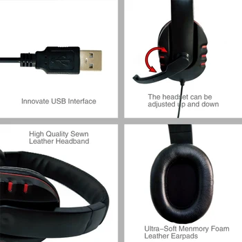Univerzalni USB Žična Gaming Slušalke Nastavljiv Nadzor Glasnosti Slušalke Stereo Zvok, Hrup Preklic Slušalke z Mikrofonom