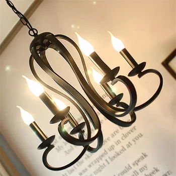 Sodobna železa sveča Lestenec razsvetljavo Ameriški coutry slog obešanje lahkih Tekem Vintage bela črna Doma dekoracijo 110v 220