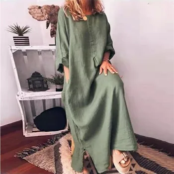 Ženske Ameriški Evropski Stil 5XL Velikosti Long Sleeve Solid Color Prevelik Doma Obleko Ženski Priložnostne Svoboden Bombaž Perilo, Obleko