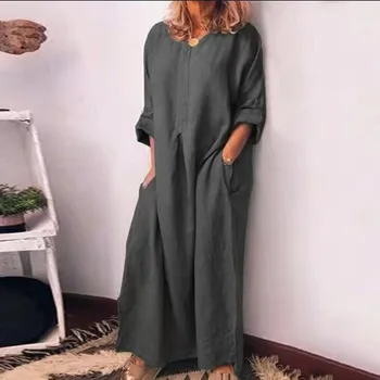 Ženske Ameriški Evropski Stil 5XL Velikosti Long Sleeve Solid Color Prevelik Doma Obleko Ženski Priložnostne Svoboden Bombaž Perilo, Obleko