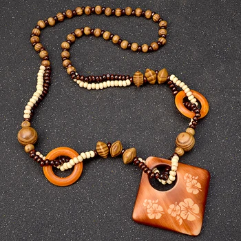 Bohemian dolgo ogrlico, obesek za ženske stranka nakit letnik izjavo močen verige collares ročno affodil lesa ogrlica