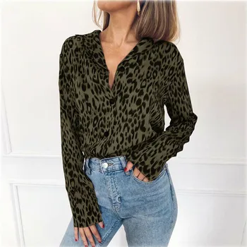 Vroče Prodajo Fashion V Vratu Elegantna Srajca Seksi Živali Leopard Natisnjeni Ženske Bluzo z Dolgimi Rokavi Ohlapno Majico Vrh Femme Plus Velikost 3xl