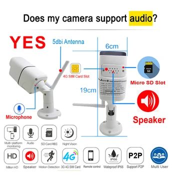 4G Kartice SIM IP Kamero 1080P Avdio Prostem Nepremočljiva Cctv Varnostni Nadzor Cam Wifi Ir Nočna Brezžična HD Doma Fotoaparat