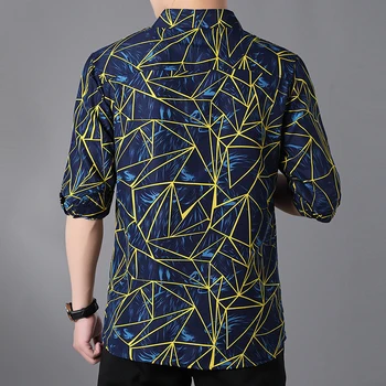 Moški Jesenski 2019 Modi Nove Moške Priložnostne Srajco z Dolgimi Rokavi Geometrijske Tiskanje Majice Velika Velikost Camisa Socialne Businees Srajce 6XL 7XL