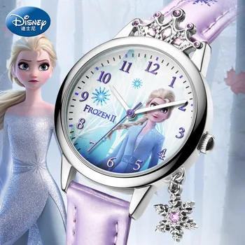 Disney Zamrznjene ⅱ Princesa Serije Elsa Luksuzni Bling Nosorogovo Krono Snežinka Obesek Lepa Dekleta Ure Otrok Darilo Nova