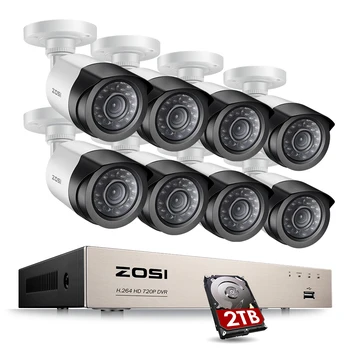 ZOSI 8CH 1080P Video Nadzor, Komplet z 2TB Trdega Diska 2MP Kamera za Video Nadzor, Zunanji CCTV Kamere Sistema za zaščito, Komplet