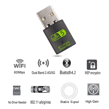 USB WiFi Adapter Bluetooth, 600Mbps Dual Band Brezžični Omrežni Zunanji Sprejemnik,WiFi Dongle za RAČUNALNIKOM/Prenosni/Namizni