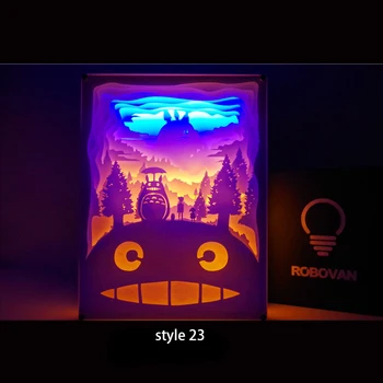 3D Papir Carving Umetnosti Dekoracija Žarnice Novost Noč Svetlobe Totoro Papirja-cut Vzdušje pravljice Lučka za Napajanje USB za dnevno Sobo