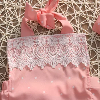 2017 Newborn Baby Girl Obleke Poletje Roza Čipke Romper Backless Povodcem Jumpsuit +Glavo 2pcs Obleke Sunsuit Set