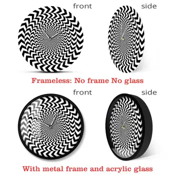 Spirala Geometrijske Optično iluzijo Moderne Stenske Ure Hipnotik Črna In Bela 3D Vision Stenske Ure Tihi Zamah Povzetek Wall Art