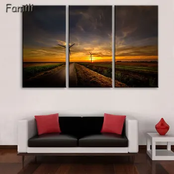 Slike Doma Dekor dnevno Sobo Slikarstvo Wall Art 3 Plošča Sunset Avtocesti Krajine HD Natisnjeni Sodobne Platno Modularni Plakat