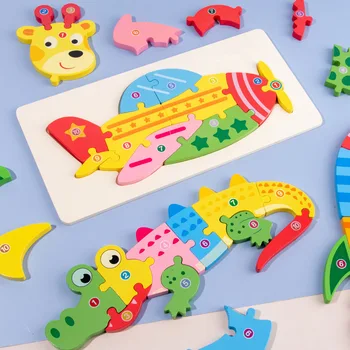 Baby puzzle igrača-lesena tridimenzionalni 3D živali sestavljeni zgodnje izobraževanje puzzle otrok baby fantje in dekleta darila