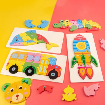 Baby puzzle igrača-lesena tridimenzionalni 3D živali sestavljeni zgodnje izobraževanje puzzle otrok baby fantje in dekleta darila