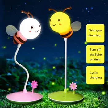 2020 USB polnjenje dotik zatemnitev otrok postelji lučka LED čebel noč svetlobe risanka čebel namizne svetilke praktično