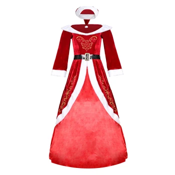 2020 Žensk božička Kostum, Dolg Rokav Obleka+pasu Pasu+ Klobuk 3Pcs Božič Cosplay bo Ustrezala Modno Obleko Obleke