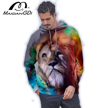 Maidangdi 2020 Moške Tiger Hoodie Pozimi Zunanja Notranja Puloverju Moda 3D Digitalni Tisk Lev Moška Majica Velika Velikost 7XL