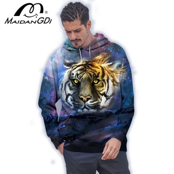 Maidangdi 2020 Moške Tiger Hoodie Pozimi Zunanja Notranja Puloverju Moda 3D Digitalni Tisk Lev Moška Majica Velika Velikost 7XL