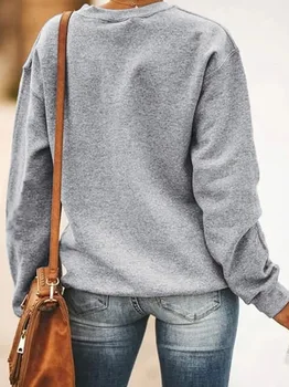 2020 ženska Majica Tiskano Črko Ohlapno okoli Vratu Dolgo Sleeved Sivo Sweatershirts za Ženske
