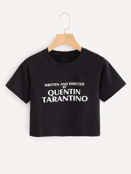 NAPISAL IN režiral QUENTIN TARANTINO CROP TOPS slogan kratek tees 90. letih ženske modni bombaž estetske tumblr vrhovi majica s kratkimi rokavi