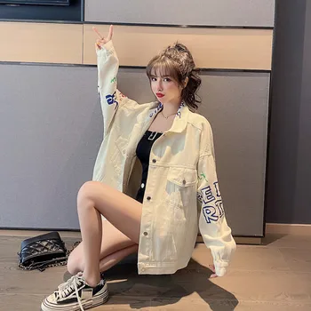 Novi korejski svoboden ulične roza jeans jakna ženske oblikovanje priložnostne denim jakna ženske pomlad računi plima vrh
