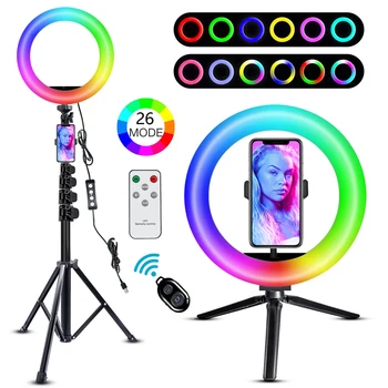 LED Obroč Svetlobe 10palčni z Nastavek za Stojalo Telefonom Bluetooth, Oddaljenim RGB RingLight Video Snemanje Selfie Fotografija Lučka za TikTok