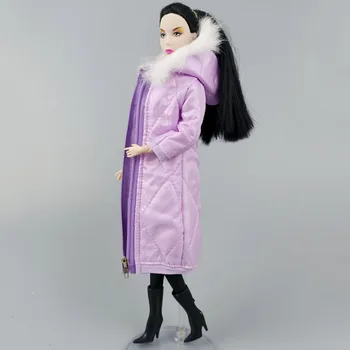 Vijolična Dolg Plašč Bombaž Obleko za Barbie Lutka Obleko Parka Za 1/6 BJD Lutka Otroci Igrače Pozimi Nositi Suknjič Lutke, Dodatki