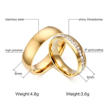LETAPI 2020 Nov Modni Zlata barva Nerjavnega Jekla Poroko Pasovih Sijoče Crystal Ring za Ženski Moški Nakit 6 mm Zaročni Prstan