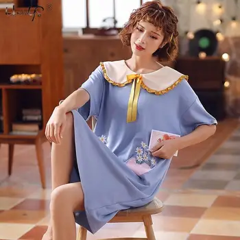 Ženske Nightgowns Moda Pomlad Poletje Nightdress Srčkan Risanka Femme Homewear Plus Velikost Pijamas Bombaž Pyjam korejskem Slogu