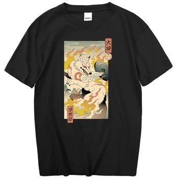 Japonski Fire Fox Tiskanje Tshirts Mens Kratek Rokav Poletje Človek T Srajce Anime Vzorec Hip Hop T Shirt Smešno Priložnostne Majice