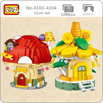 LOŠKI Miss Čudež Gozdnih Gob Sončnično Hiša Kabini Cvet Star 3D Model Mini Bloki, Opeke Stavbe Igrača za Otroke, št Polje