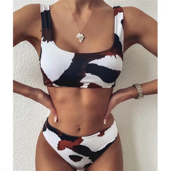 GNIM Visoko Pasu Krava Print Bikini Mujer 2020 Seksi Kopalke Ženske S Pasom Poletje Plažo kopalke Ženske Dva Kosa Kopalke