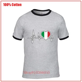 Italija srčni Utrip Zastavo Grafični TShirt Organskega Bombaža moška T-Shirt Moški Okrogle Ovratnik Tee Majice Kratek Rokav 2020 Vroče Prodaje Majica s kratkimi rokavi