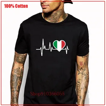 Italija srčni Utrip Zastavo Grafični TShirt Organskega Bombaža moška T-Shirt Moški Okrogle Ovratnik Tee Majice Kratek Rokav 2020 Vroče Prodaje Majica s kratkimi rokavi