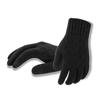 Pozimi Zgostitev Moške Rokavice Pletene Toplo Solid Black Visoke Kakovosti Poslovnih Vožnje Kolesarjenje Polno Prst Rokavice Moški