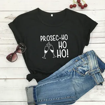 Prosec-Ho Ho Ho Ženske T-Shirt Bombaž Priložnostne Kratek Rokav Tees Moda Božič Siva Ženska Oblačila Harujuku O Vratu Dekleta Vrhovi