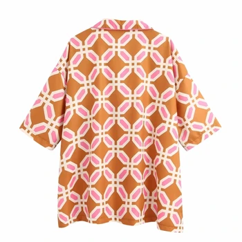 Vroče Prodajo žensk geometrijske tiskanja priložnostne kimono bluzo majice ženske elegantna poslovna blusas homewear femininas srajca vrhovi LS6396