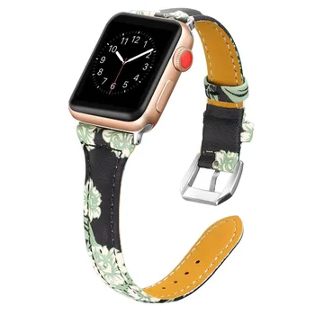 Slim Usnje, usnjeni Trak Za Apple Watch band 38 mm 42mm Cvetje Pravega Usnja pas, Zapestnica iWatch series 3 4 5 jv 6 band 44 mm 40 mm