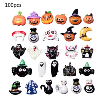 100 kozarcev Mix Halloween Pumpkin Lantern Duha Flatback Chrysoprase Sluzi Čare Smolo Okraskov za DIY Obrti Album