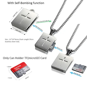 TF kartice micro SD kartico sim self-bombardiranje režo križ pandent iz nerjavečega jekla modna ogrlica