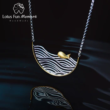 Lotus Igri Trenutek Pravi 925 Sterling Srebro Ročno izdelan Modni Oblikovalec Nakita Ustvarjalne Plavanje Rib Ogrlica za Ženske
