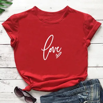 Ljubezen s srcem Najnovejši Smešno T-shirt valentinovo, Ljubezen Majica Valentinovo Ženske Priložnostne Bombaž Tees Valentinovo Darilo