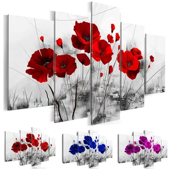 Platno Slike Doma Dekor 5 Kosov Mati Narava je Vijolična Makovo Cvetje Slikarstvo Odtisi Rdeče Modre Cvetlični Plakat Spalnica Wall Art