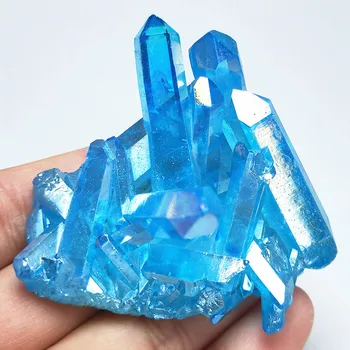 Prevleko iz titana Quartz vug na Naravno Modrem Aura Angel Crystal grozdov Gemstone Cvet Kristali Zdravljenje