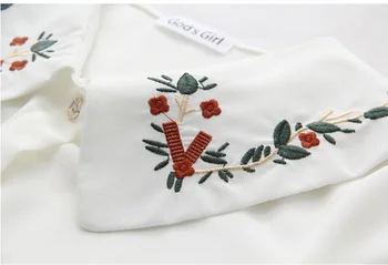 Vintage Vezenje Cvetlični Bluze za Ženske Srajce Pomlad Novo Šifon Bluzo Bela Črna Luč, Majice z Dolgimi Rokavi Srčkan 13051